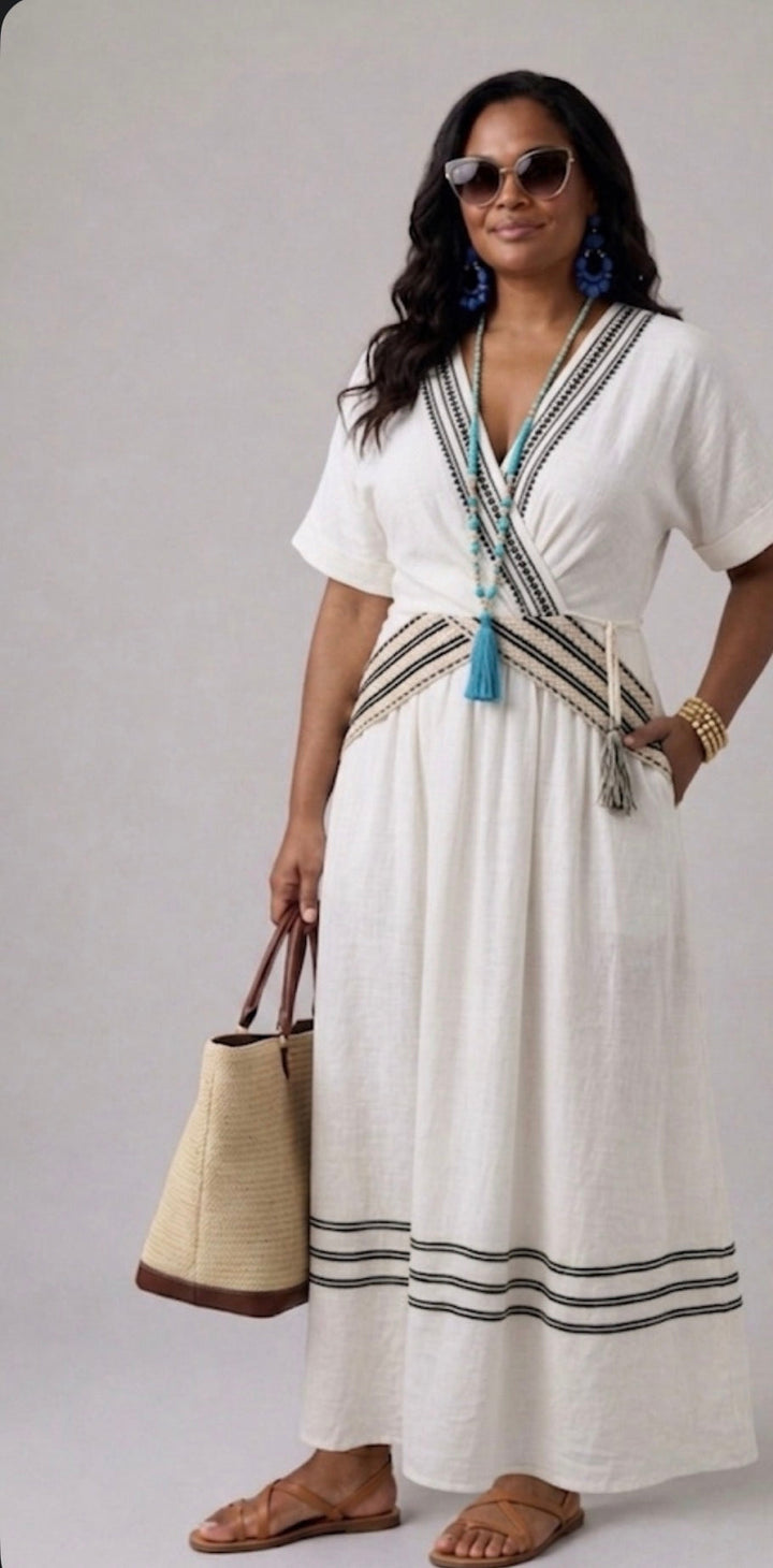 Seren | Vestito midi a maniche corte con scollatura a V