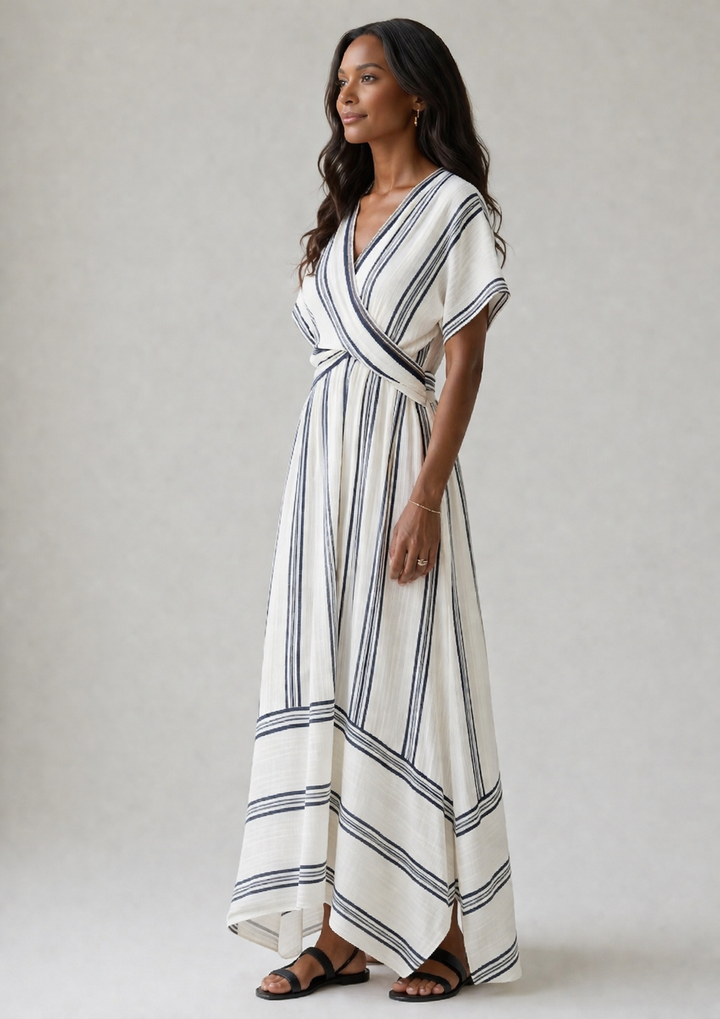 Thalassa | Vestito midi avvolgente con scollo a V e maniche corte