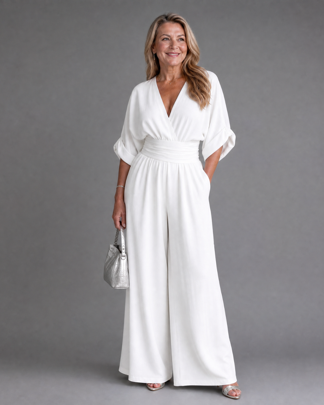 Emene | Tuta Relaxed con Scollo a V Drappeggiato e Gamba Larga