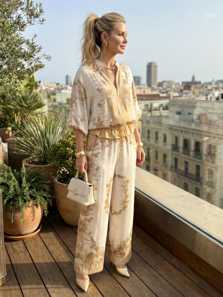 Indie | Top Blouson con Zip Frontale Stampato Set Due Pezzi