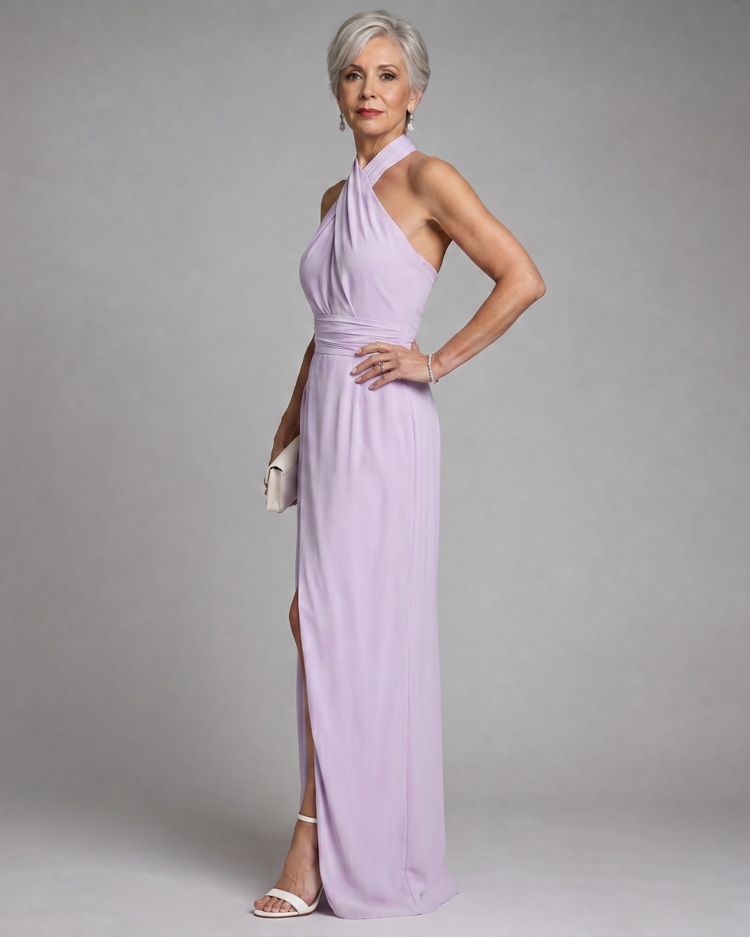 Vaelora | Abito Midi con Halter Incrociato e Spacco Laterale