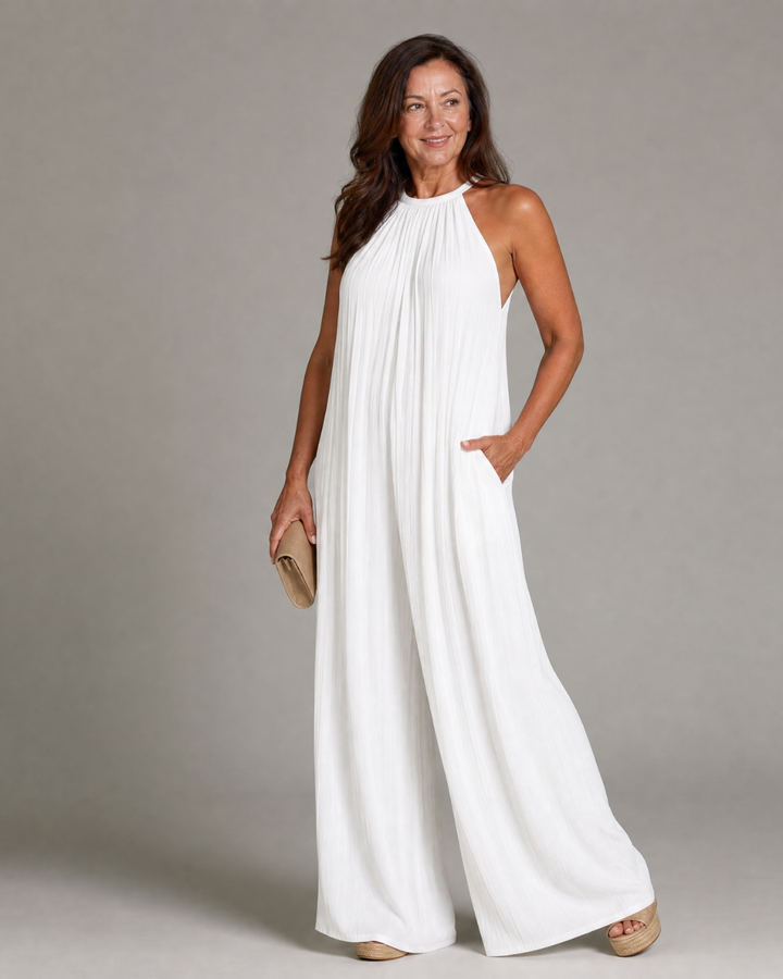 Sylvara | Tuta Relaxed a Gamba Larga con Collo Halter Plissettato