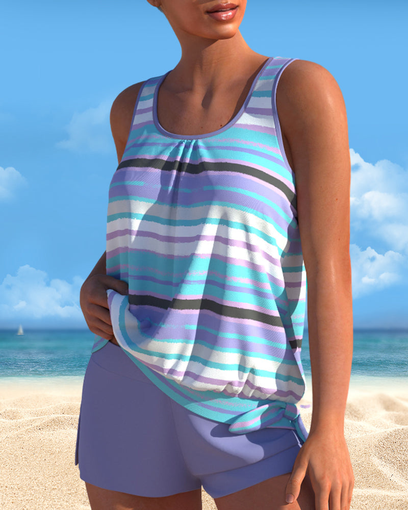 Tankini avec décolleté en U et design rayé