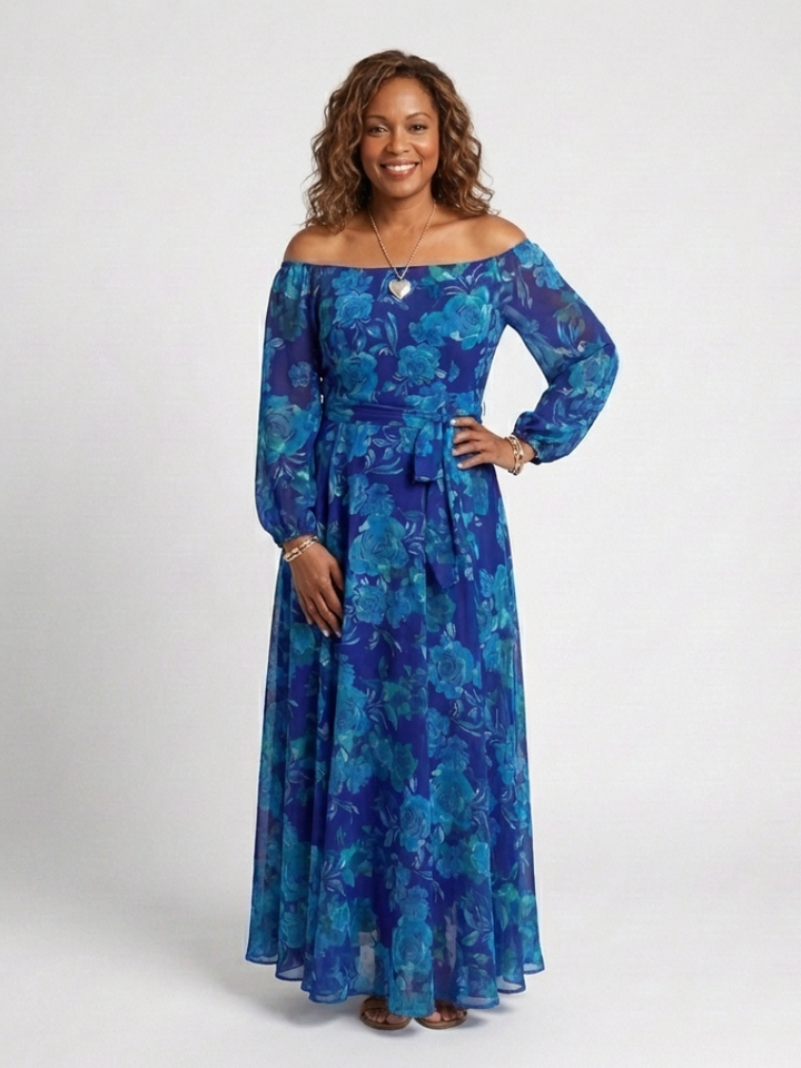 Stella & Grace™ | Abito Maxi Floreale con Spalle Scoperte