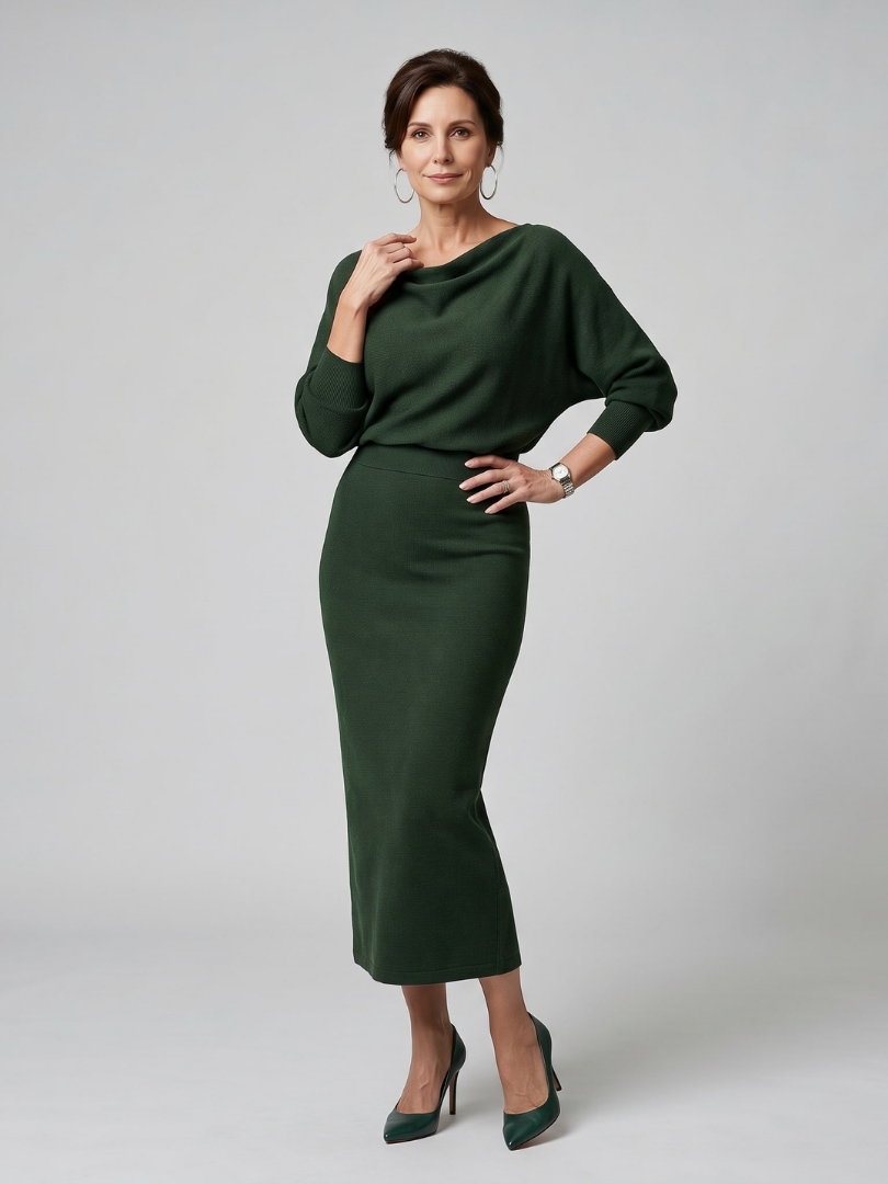 Romy | Abito midi aderente con scollatura drappeggiata