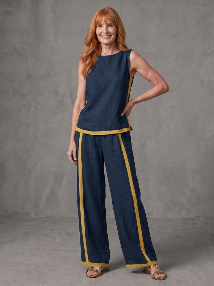 Inara | Top Senza Maniche e Pantaloni Larghi a Contrasto