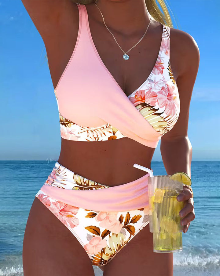 Bikini avec imprimé floral contrastant et fente