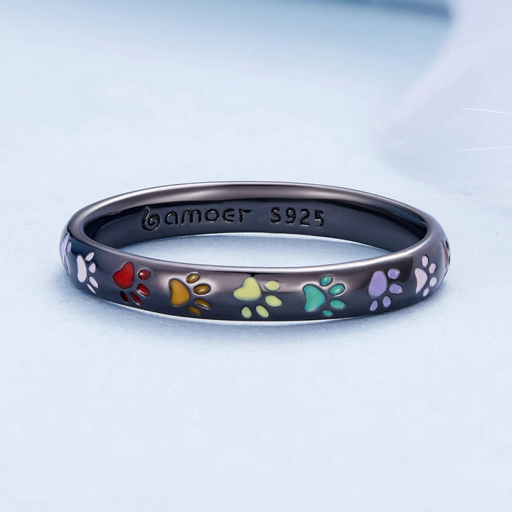 Sterling silver ring with paw print.