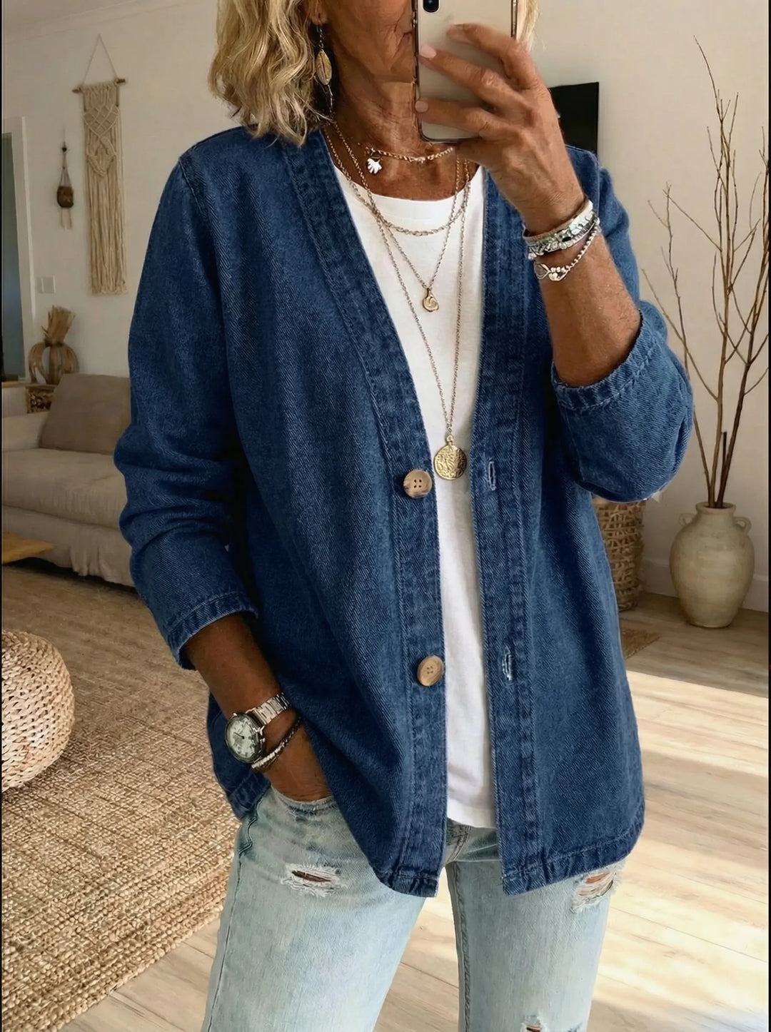 Daria - Cappotto in Denim con Bottoni