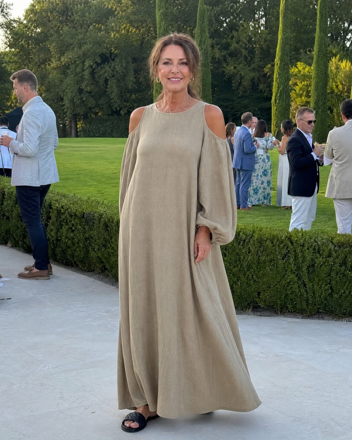 Sylphine | Abito Maxi Relaxed con Spalle Scoperte e Maniche a Palloncino