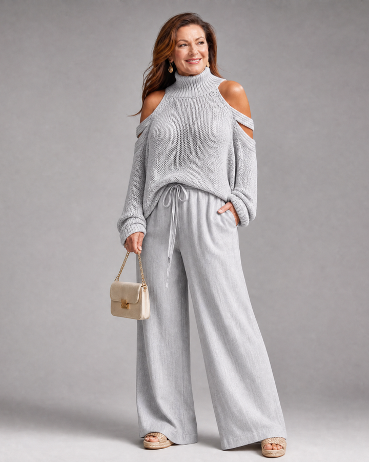 Elamen | Maglione a Spalle Scoperte e Pantaloni a Gamba Larga