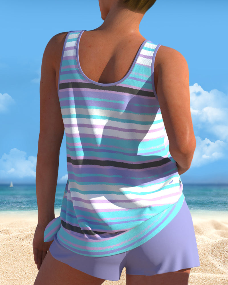 Tankini avec décolleté en U et design rayé