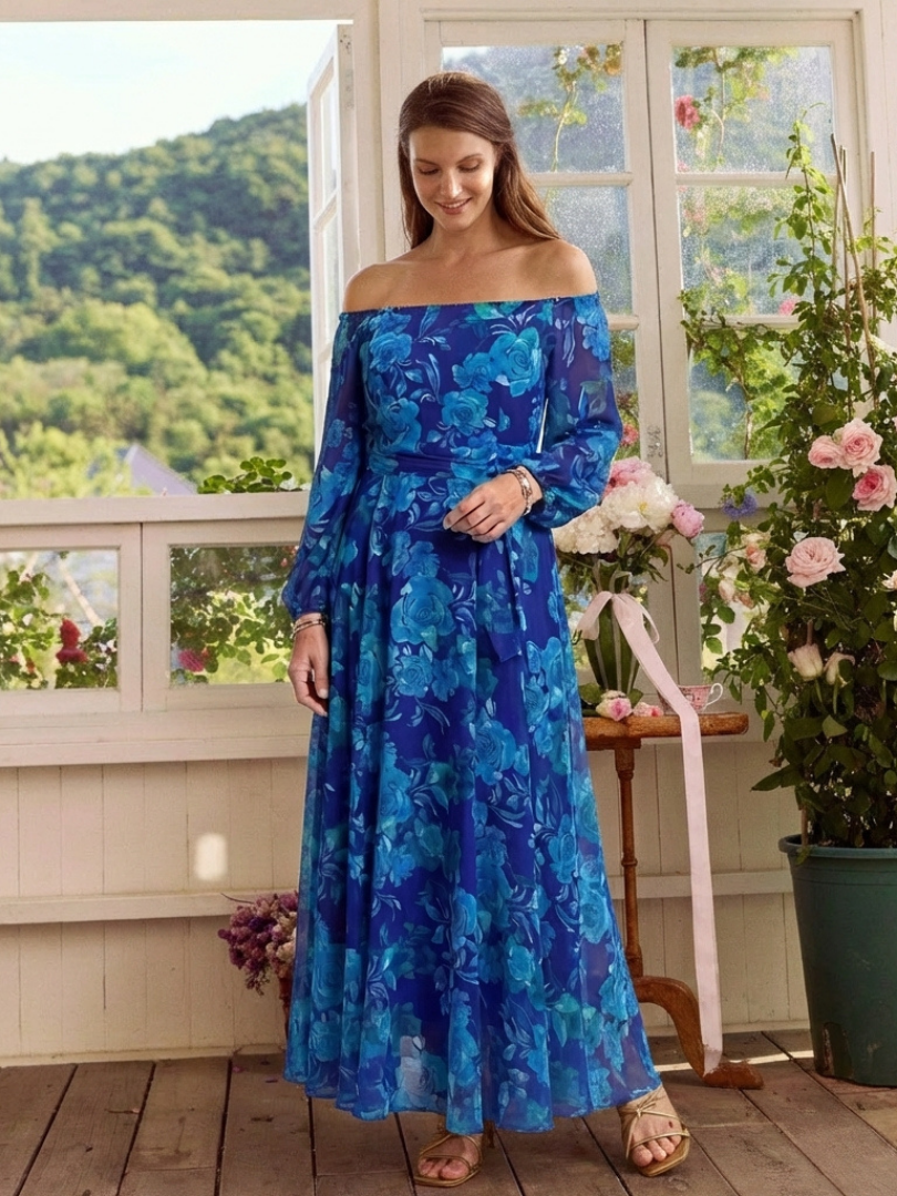 Stella & Grace™ | Abito Maxi Floreale con Spalle Scoperte