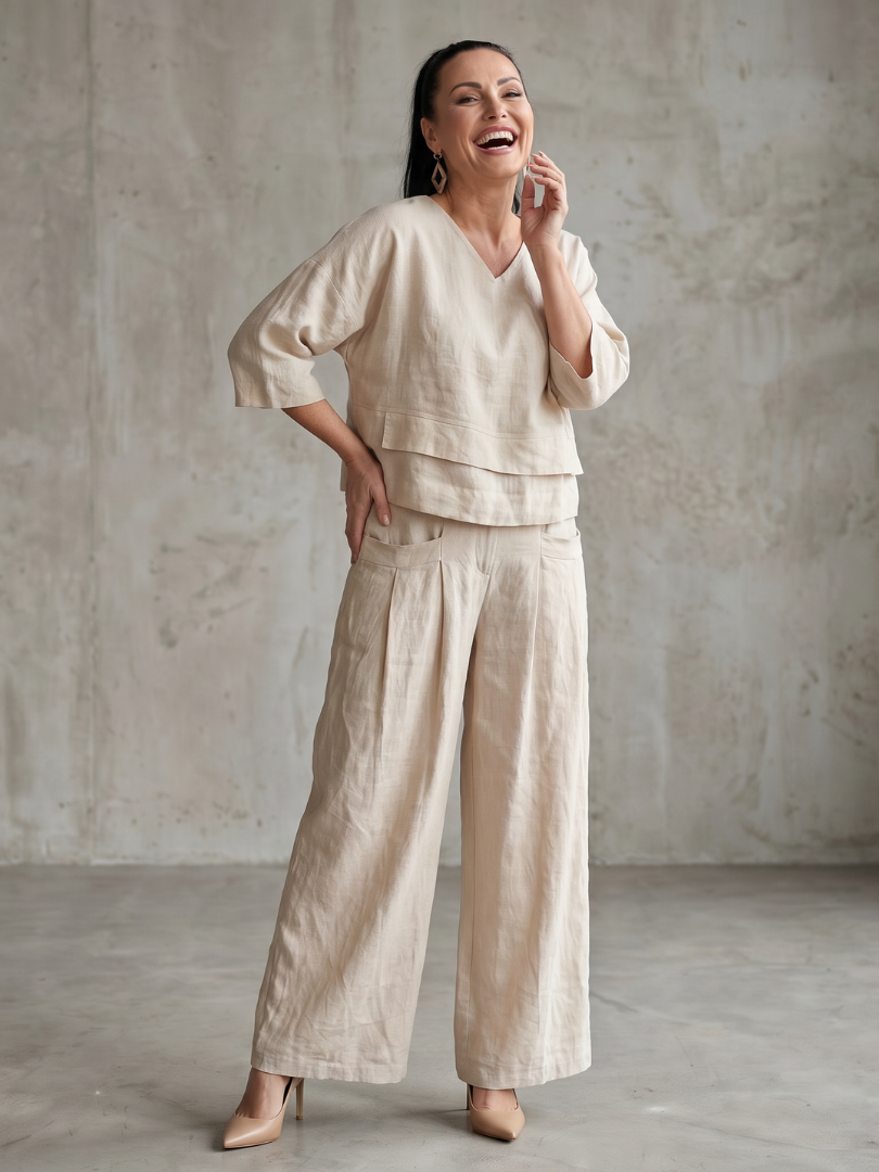 Fiume | Set Top a Strati con Pantaloni a Gamba Larga