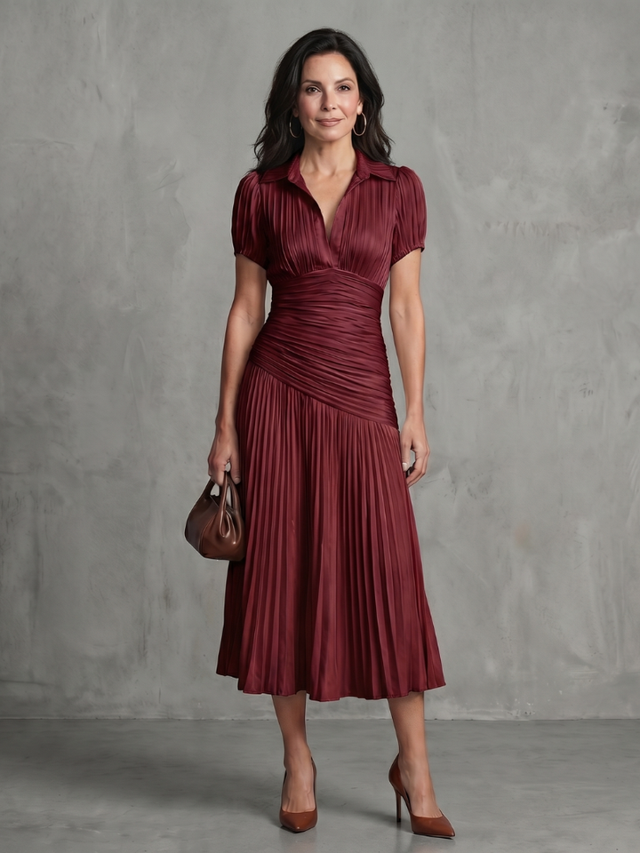 Theodora | Vestito Midi a Strisce con Vita Plissettata