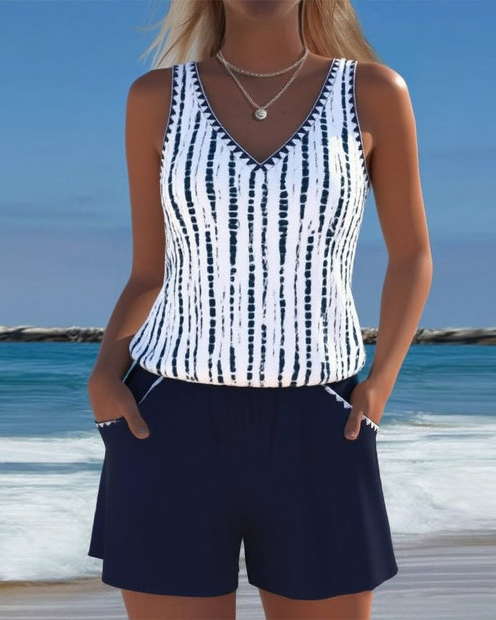 Maillot de bain décontracté avec poche et décolleté en V