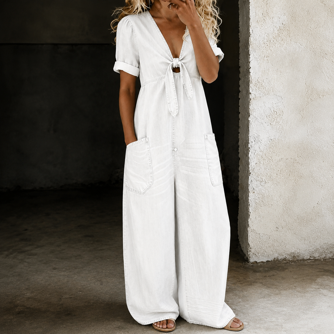 Maya | Salopette Denim à Jambes Larges