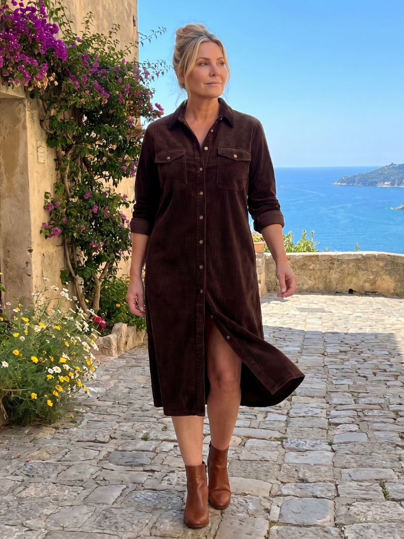 Pema | Abito Midi a Maniche Lunghe con Tasche Applicate