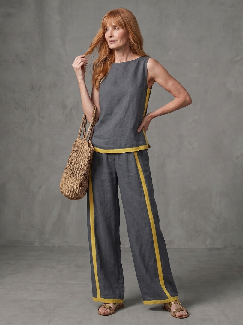Inara | Top Senza Maniche e Pantaloni Larghi a Contrasto