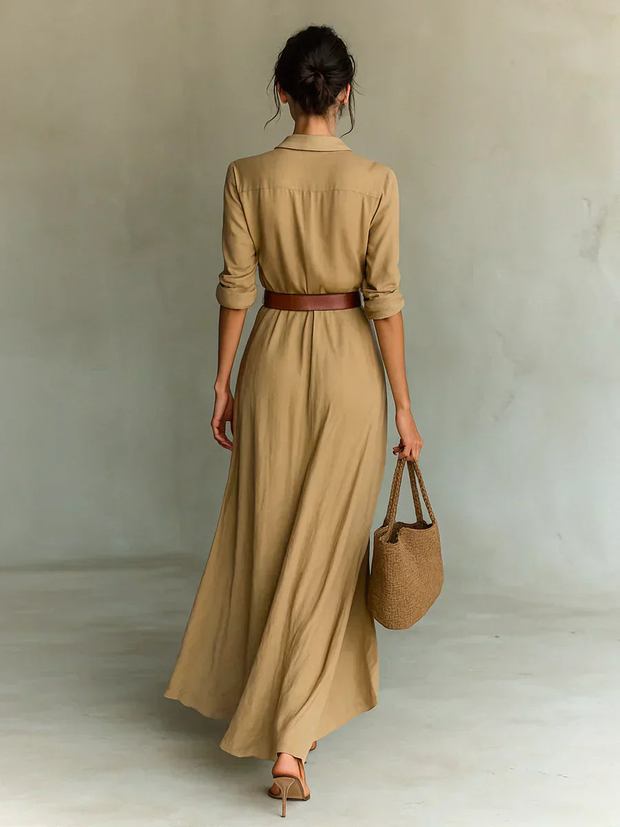 Camille™ | Robe maxi avec pinces et ceinture à la taille