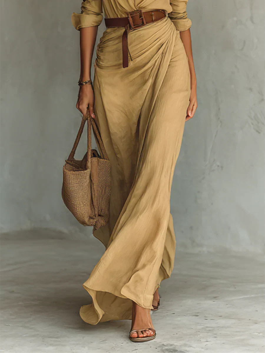 Camille™ | Robe maxi avec col et ceinture à la taille