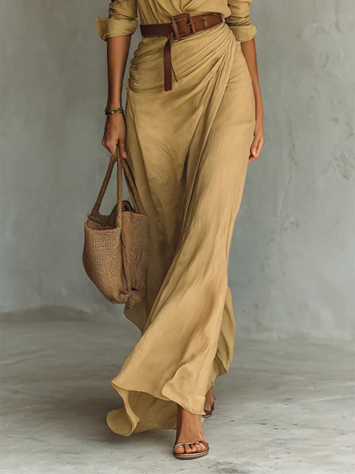 Camille™ | Robe maxi avec pinces et ceinture à la taille