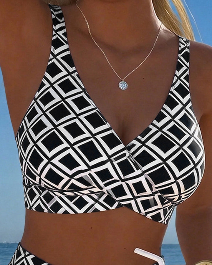 Maillot De Bain Deux Pièces Style Soutien-Gorge À Motif Diamant