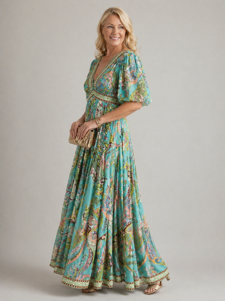 Stella & Grace™ | Abito maxi leggero con maniche a sbuffo e scollatura a V