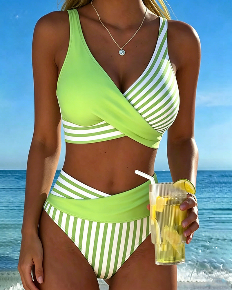 Bikini Croisé Rayé Imprimé