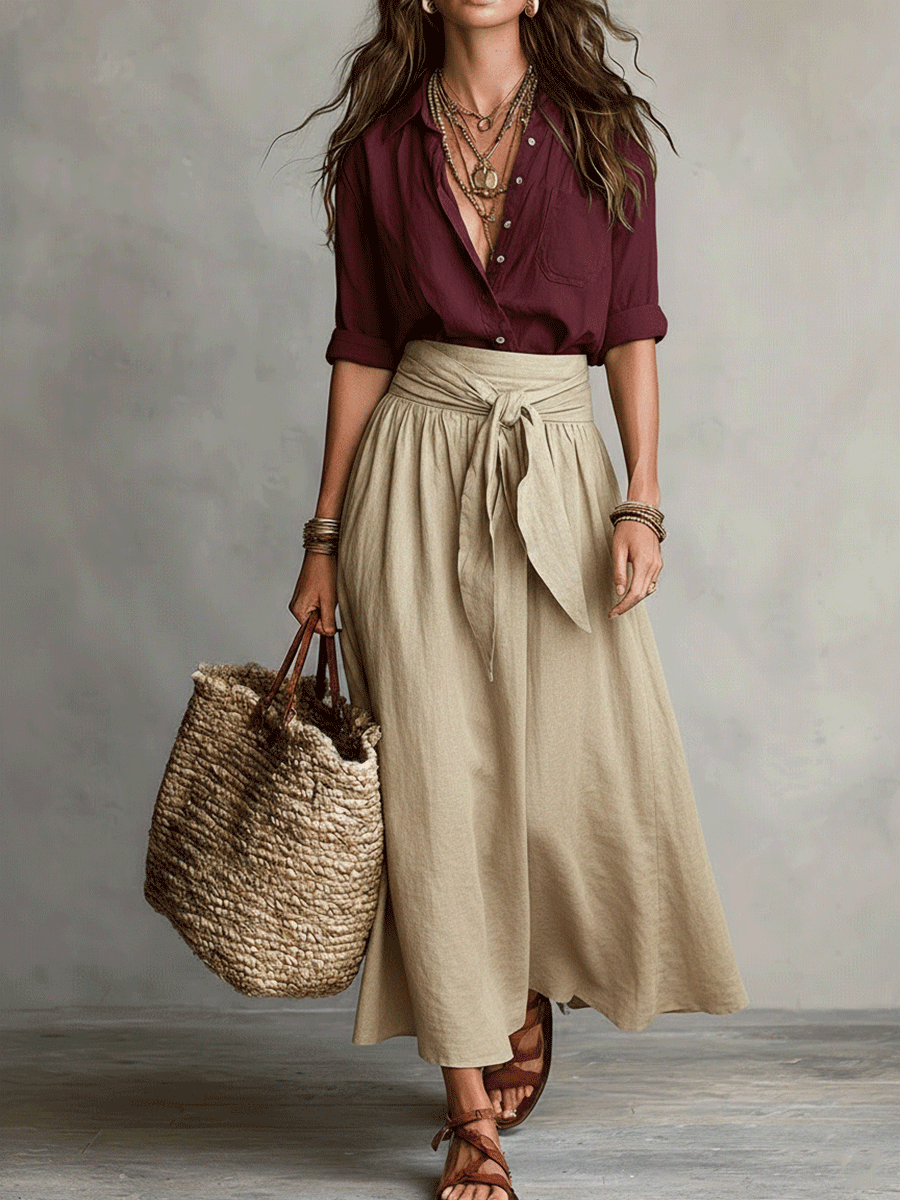 Vera™ | Ensemble de Jupe Boho Élégance Effortless Bourgogne