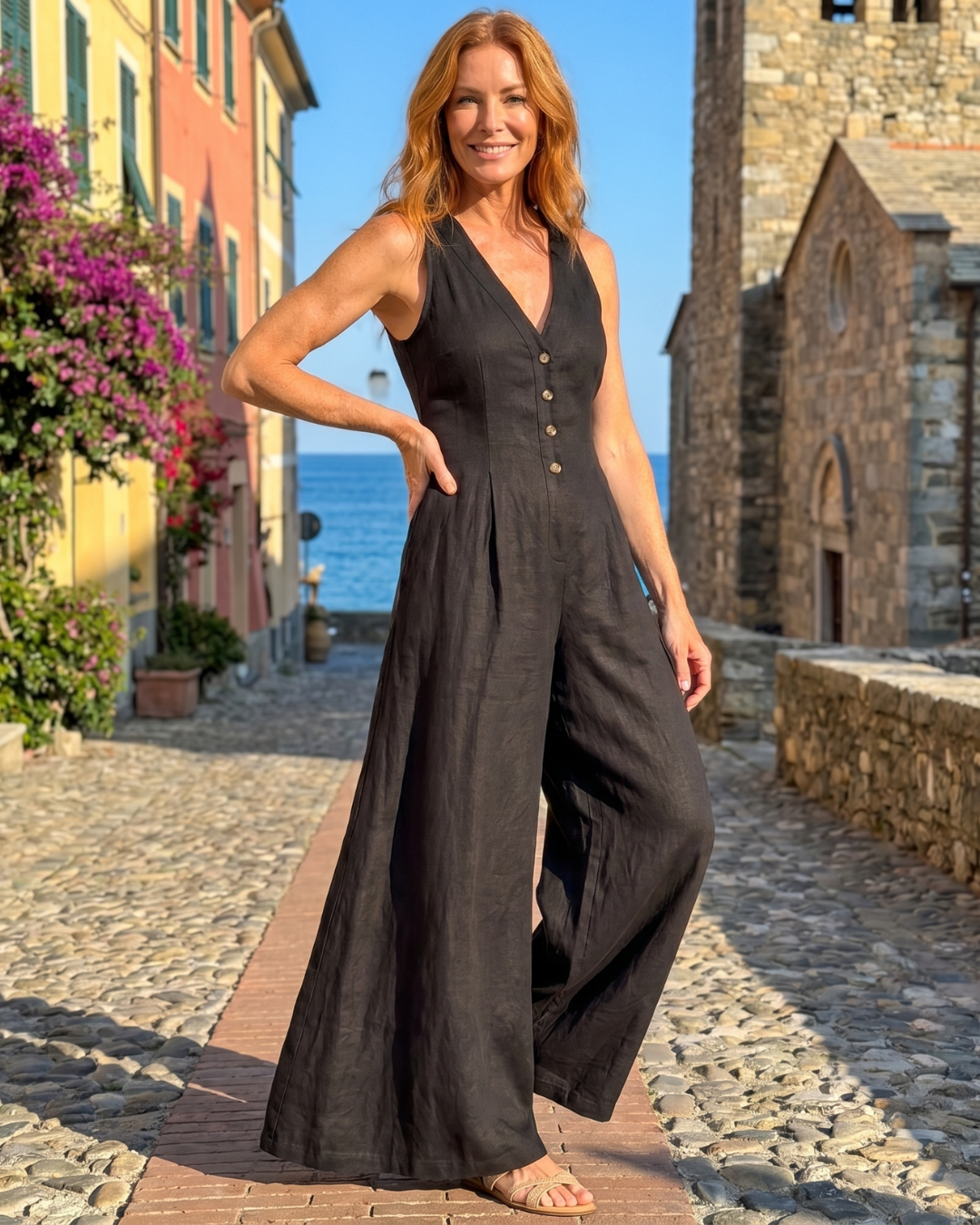Lyssara | Tuta Relaxed Senza Maniche con Bottoni e Gamba Larga
