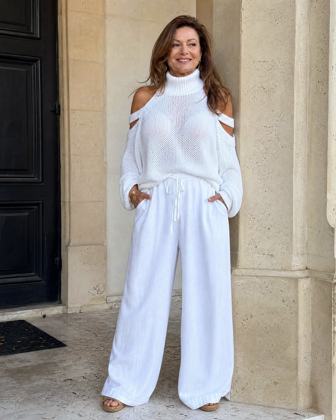 Elamen | Maglione a Spalle Scoperte e Pantaloni a Gamba Larga