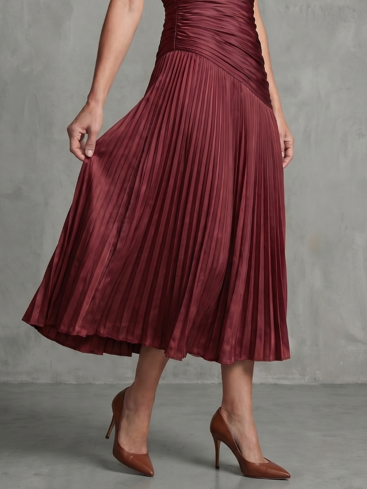 Theodora | Vestito Midi a Strisce con Vita Plissettata