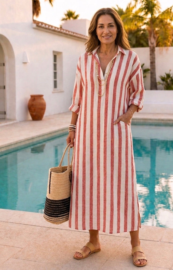 Naomi | Abito Camicia Midi a Maniche Lunghe a Righe