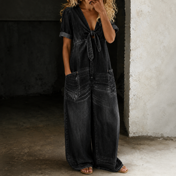 Maya | Salopette Denim à Jambes Larges