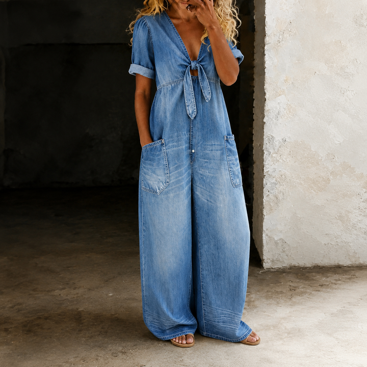 Maya | Salopette Denim à Jambes Larges