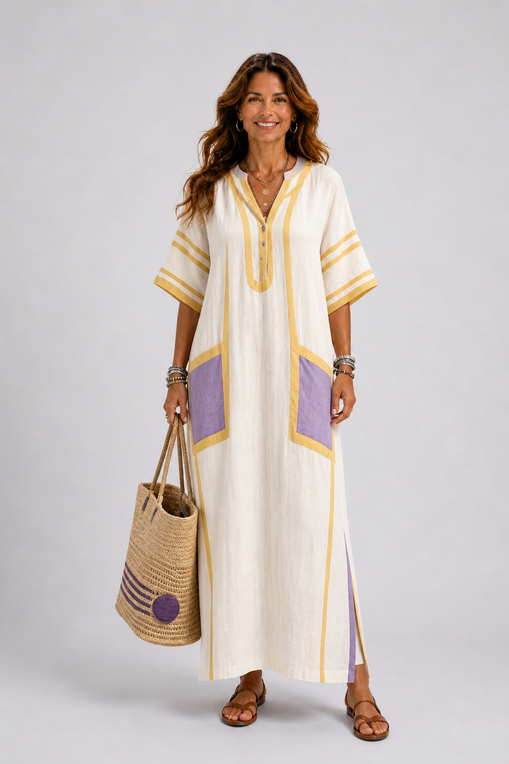 Zafira | Abito Maxi con Scollo a V e Maniche Corte