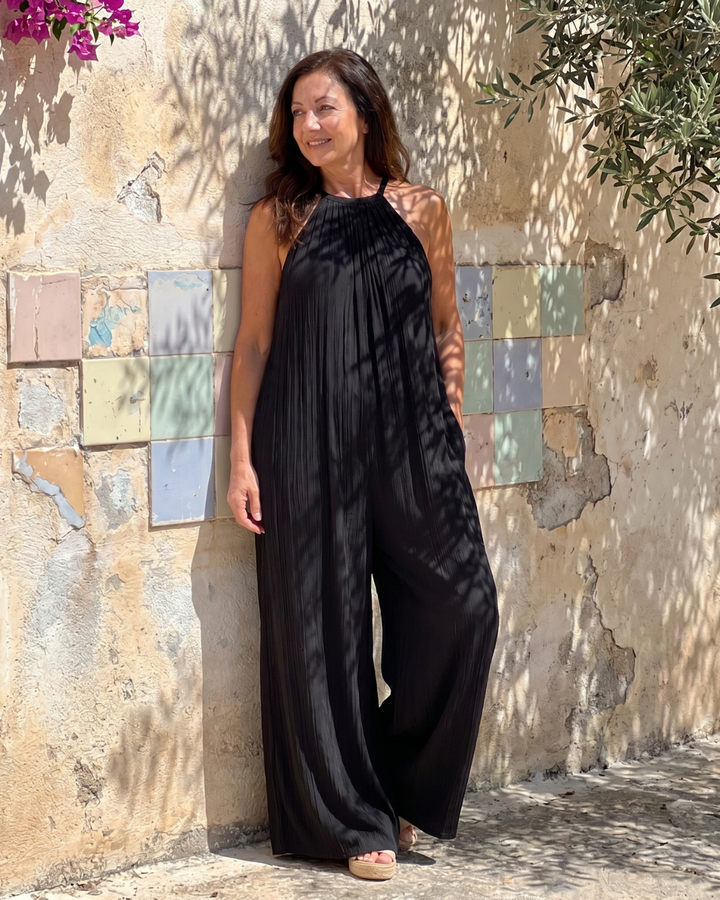 Sylvara | Tuta Relaxed a Gamba Larga con Collo Halter Plissettato
