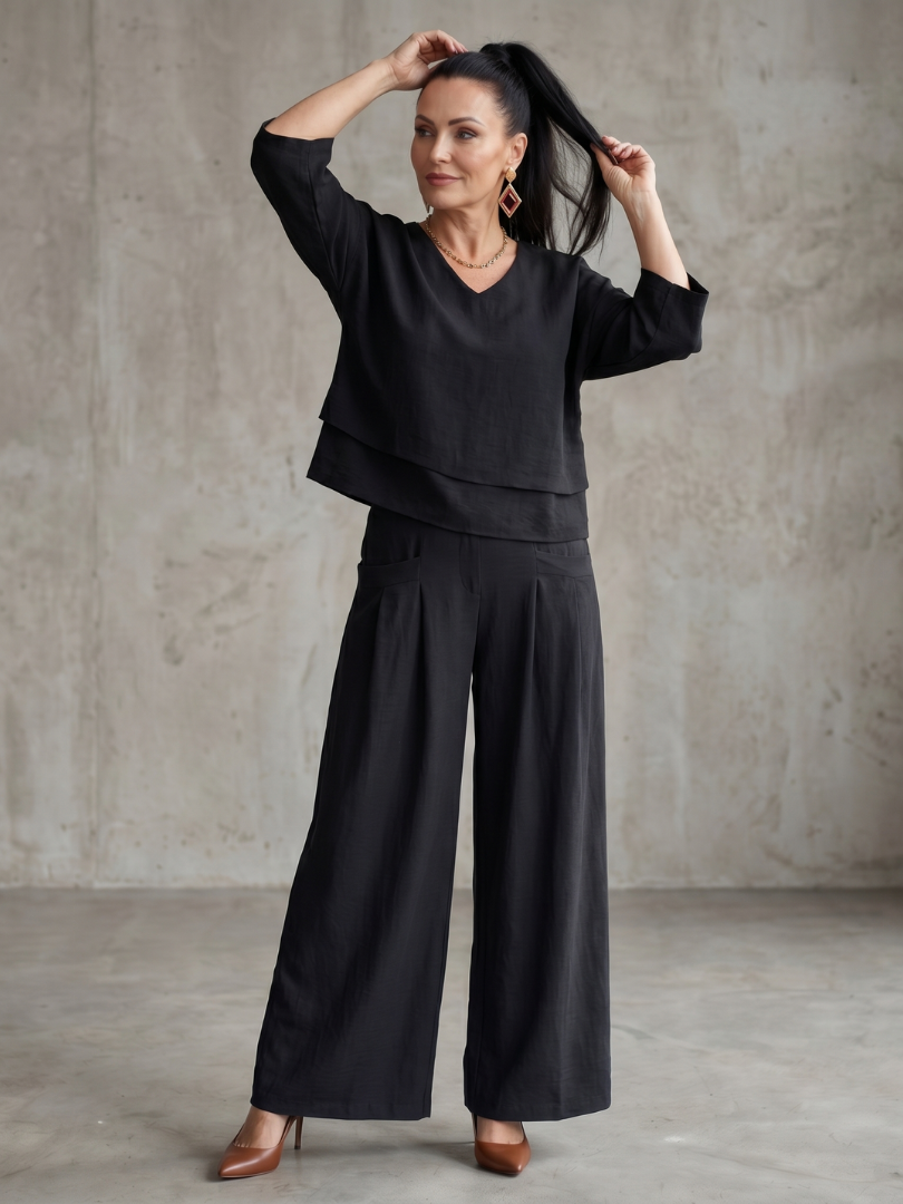 Fiume | Set Top a Strati con Pantaloni a Gamba Larga