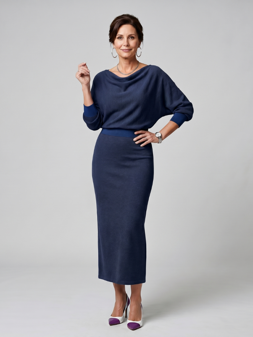 Romy | Abito midi aderente con scollatura drappeggiata