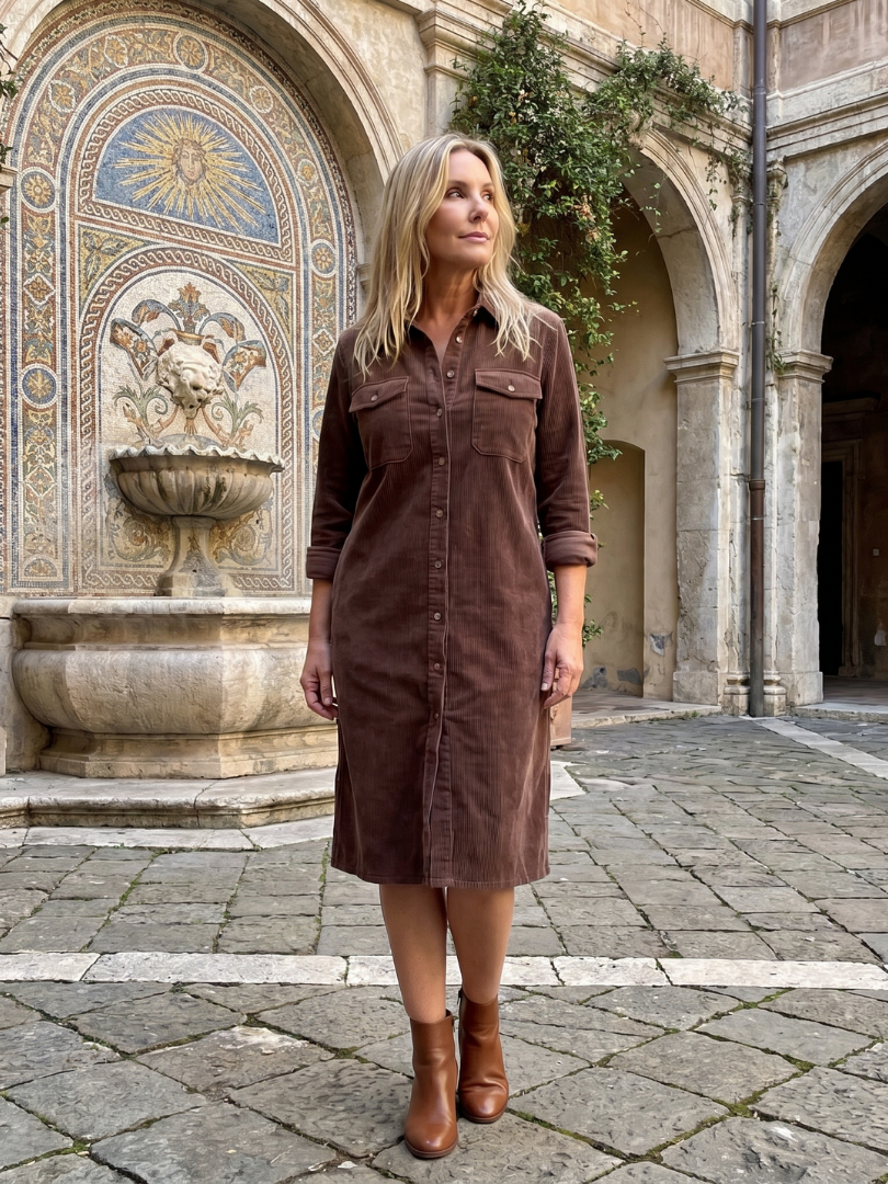 Pema | Abito Midi a Maniche Lunghe con Tasche Applicate