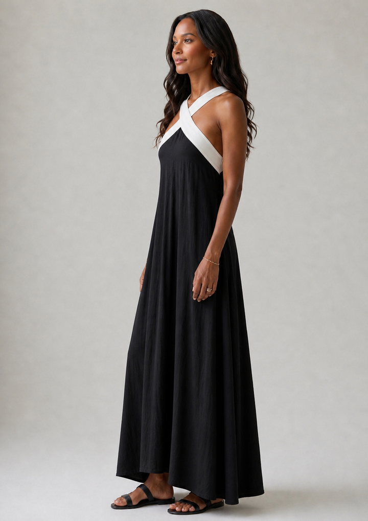 Adair | Abito Midi con Scollo Incrociato e Spalline a Contrasto