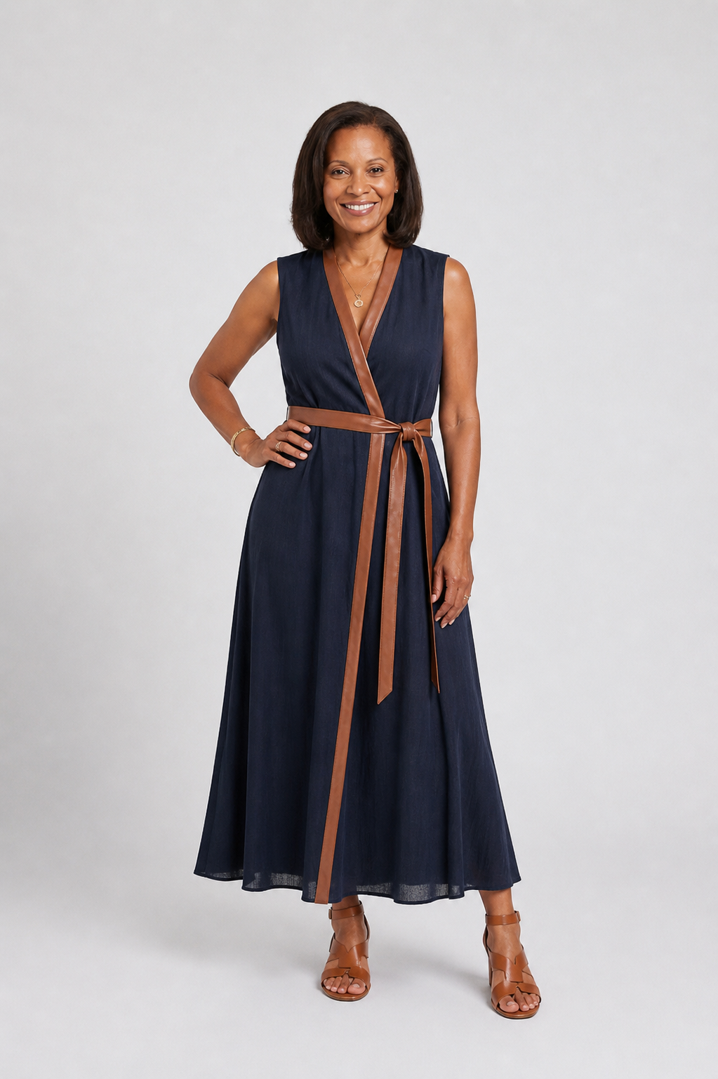 Myra | Abito Midi con Linea a Contrasto