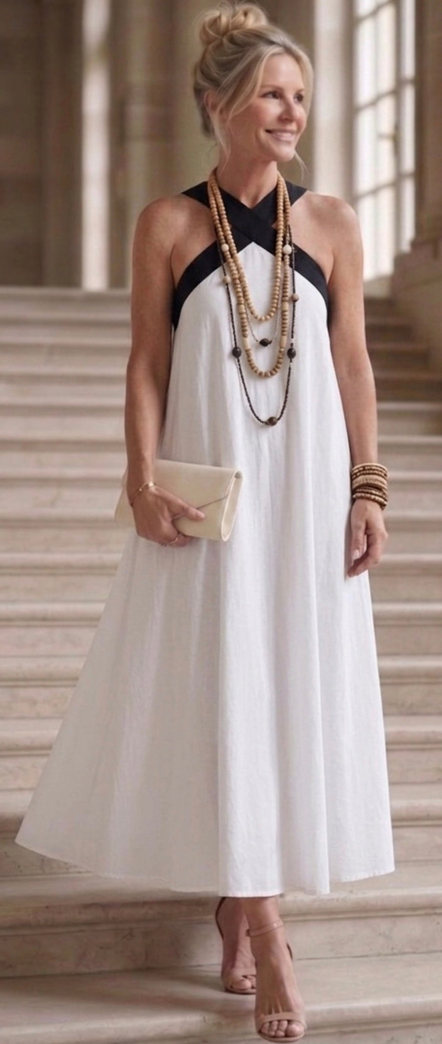Adair | Abito Midi con Scollo Incrociato e Spalline a Contrasto