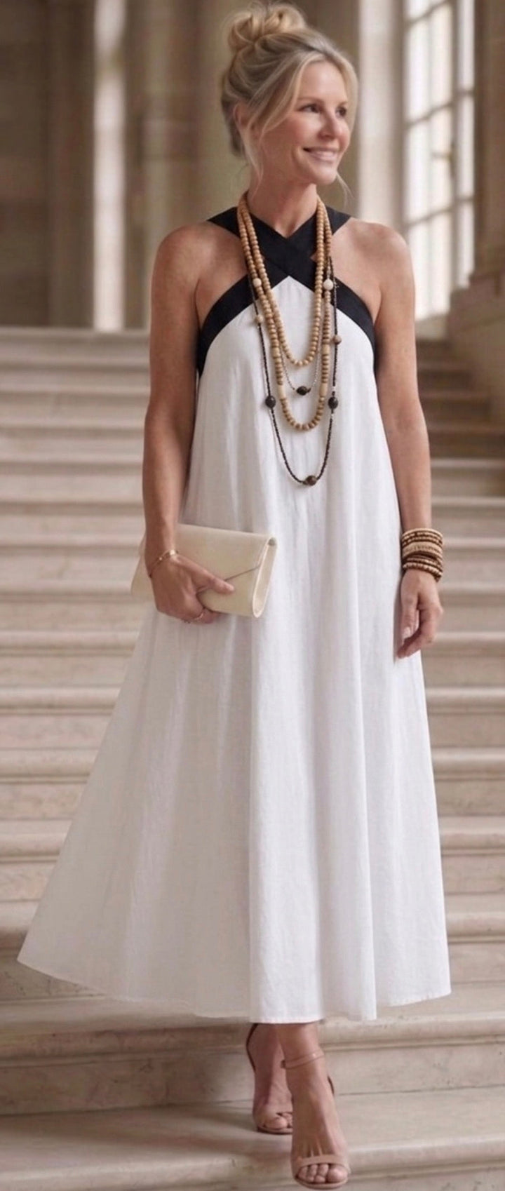 Adair | Abito Midi con Scollo Incrociato e Spalline a Contrasto