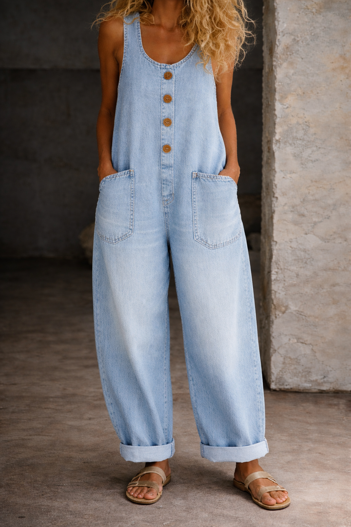 Sara | Salopette en denim en coton lavé vintage