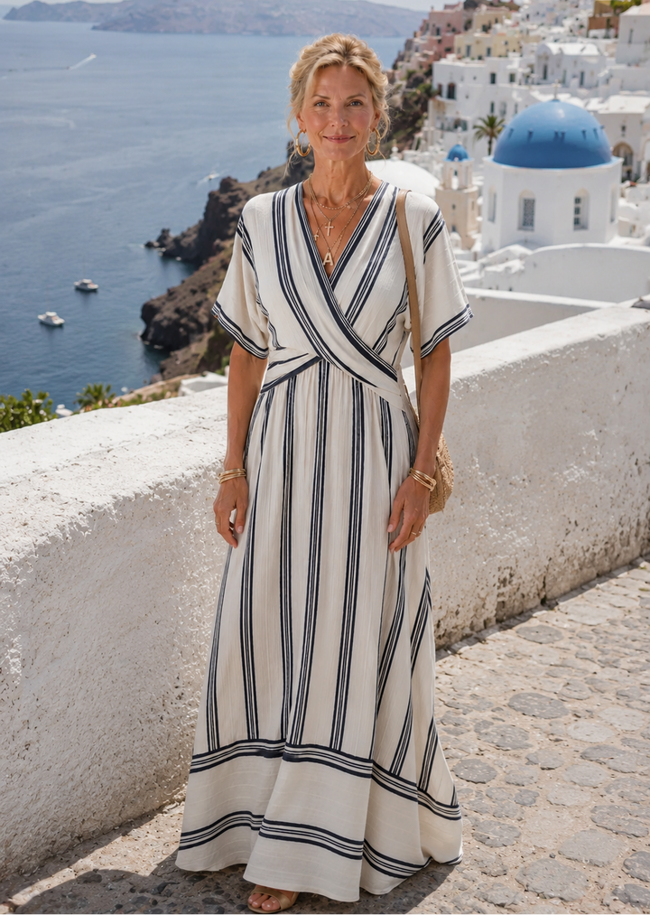 Thalassa | Vestito midi avvolgente con scollo a V e maniche corte