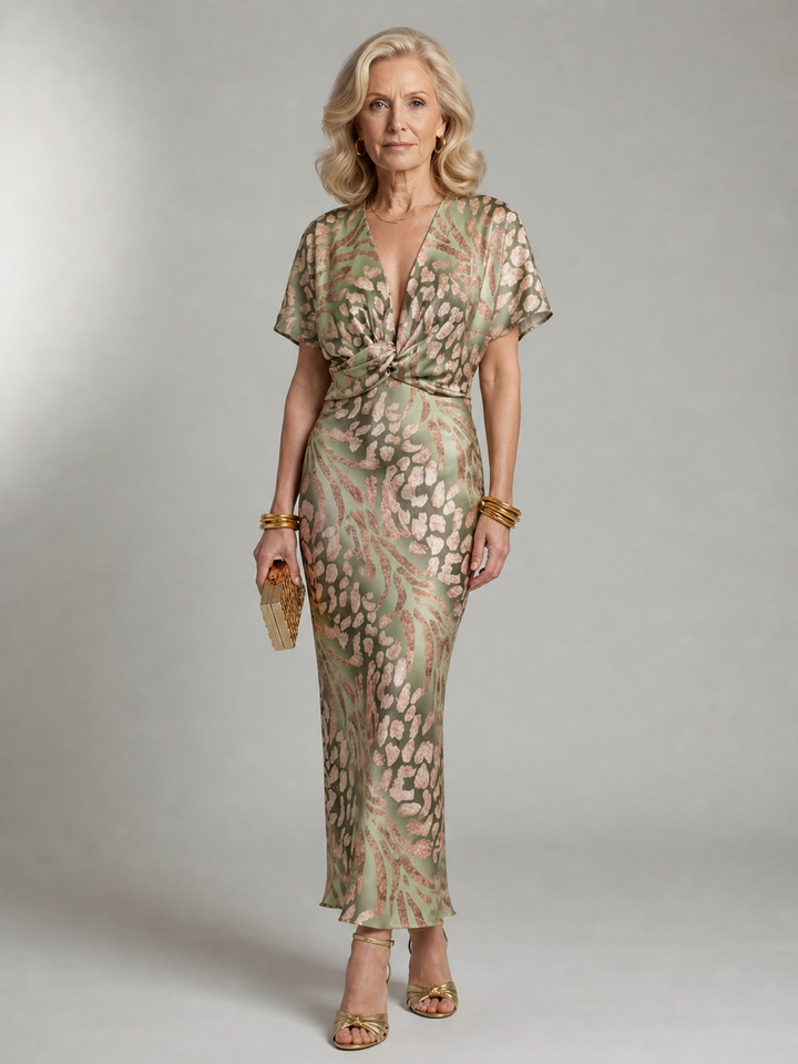 Stella & Grace™ | Abito Midi con Stampa Astratta e Scollo a V