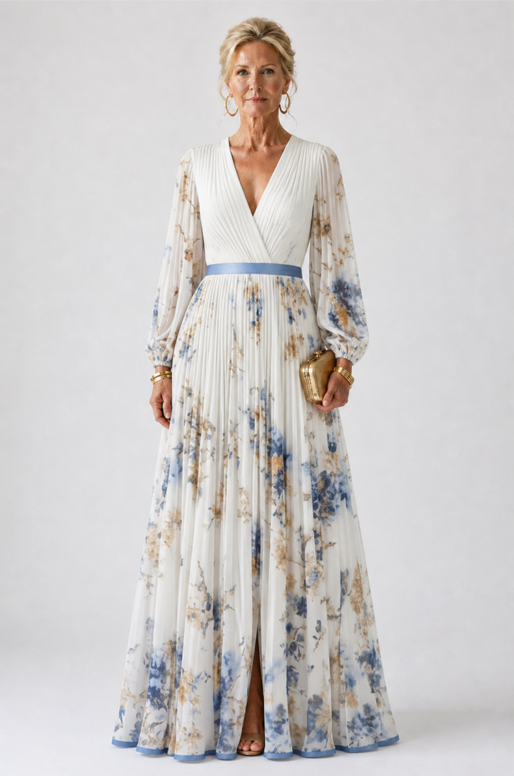 Stella & Grace™ | Abito Maxi a Maniche Lunghe con Scollo a V e Fantasia Floreale