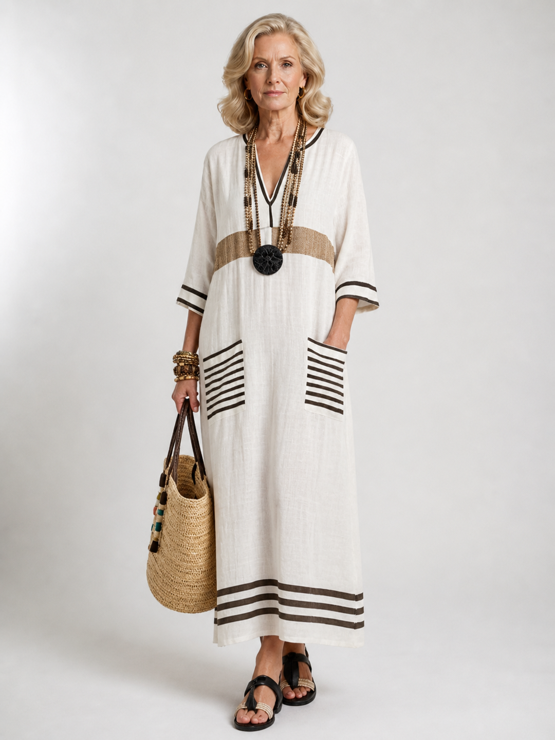 Noemi | Vestito Maxi con Scollo a V e Maniche Corte